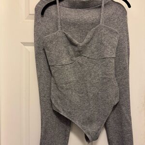 Express Gray Knit Bodysuit & Leggings Set